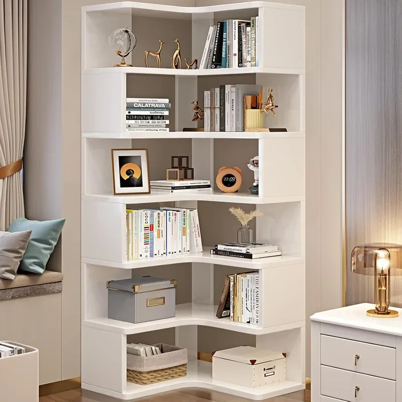 

Tall Corner Bookcase, Solid Wood Bookshelf Organizer, Freestanding Open Corner Shelf Storage Display Rack