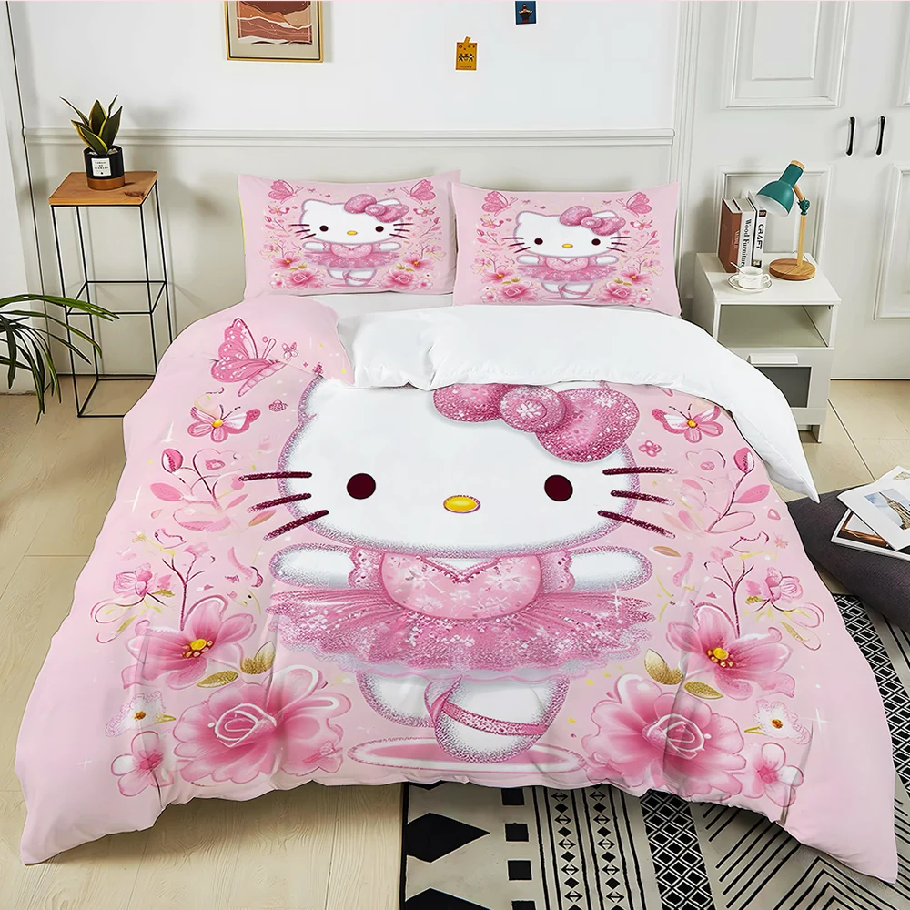 Sanrio Hello Kitty Printed 3PC Bedding Set Duvet Cover Bed Quilt Cover Cartoon Quilt Bedroom Decoration Children Birthday Gift