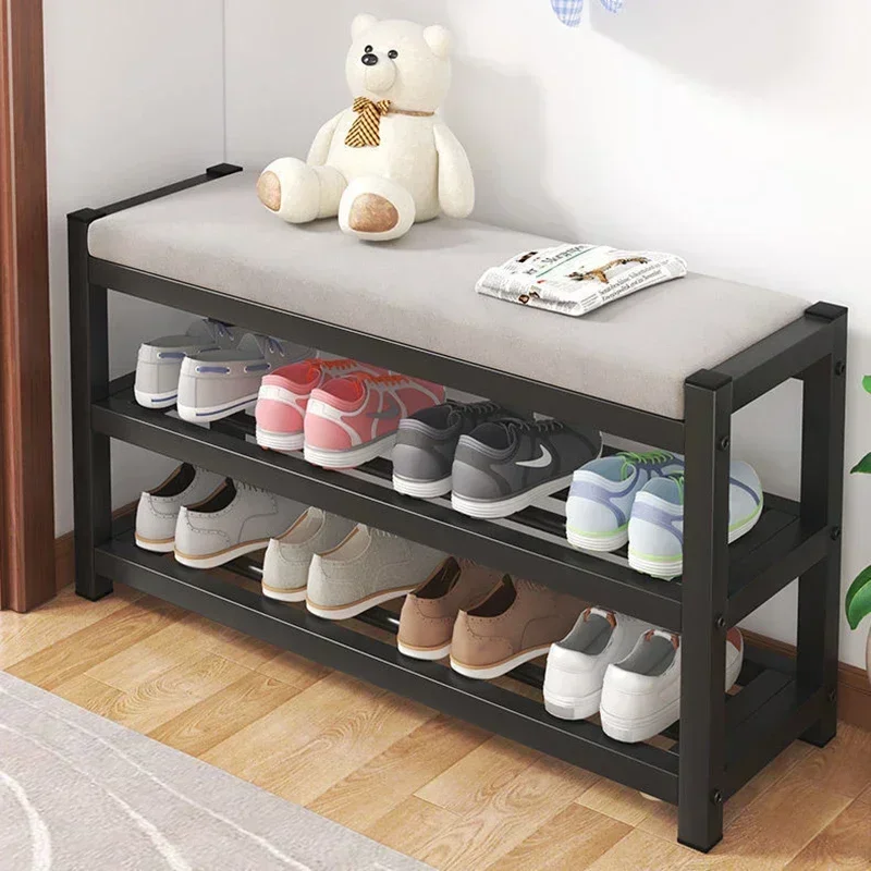 Shoe Bench Combination Shelf and Shoe Cabinet Corridor Bench Carbon Steel Shoe Rack for Entryway Furniture