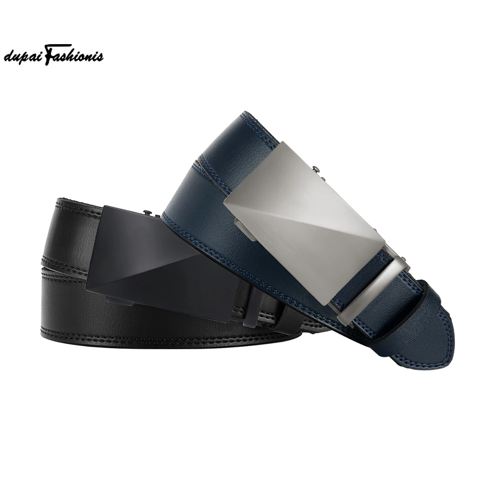 

New Men's Belt Blue Striped Fashion Jeans Belt Genuine Leather Belt Automatic Buckle Belts 115cm 125cm 135cm