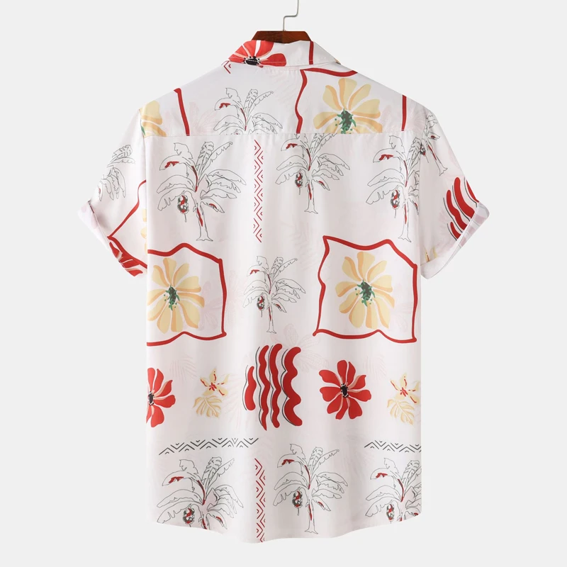 Mens Funky Floral Tropical Hawaiian Shirt 2024 Summer Short Sleeve Beach Wear Shirt Casual Button Down Aloha Party Shirt Chemise