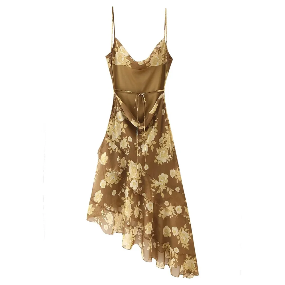 Retro dupla camada plissado chiffon swing colarinho cinta vestido primavera novo vestido longo irregular para mulher