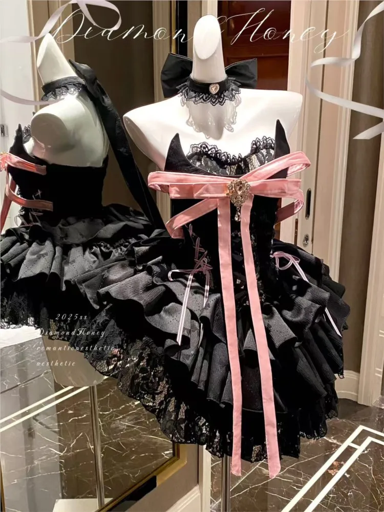 

Black and pink mature elegant ballet-style short dress