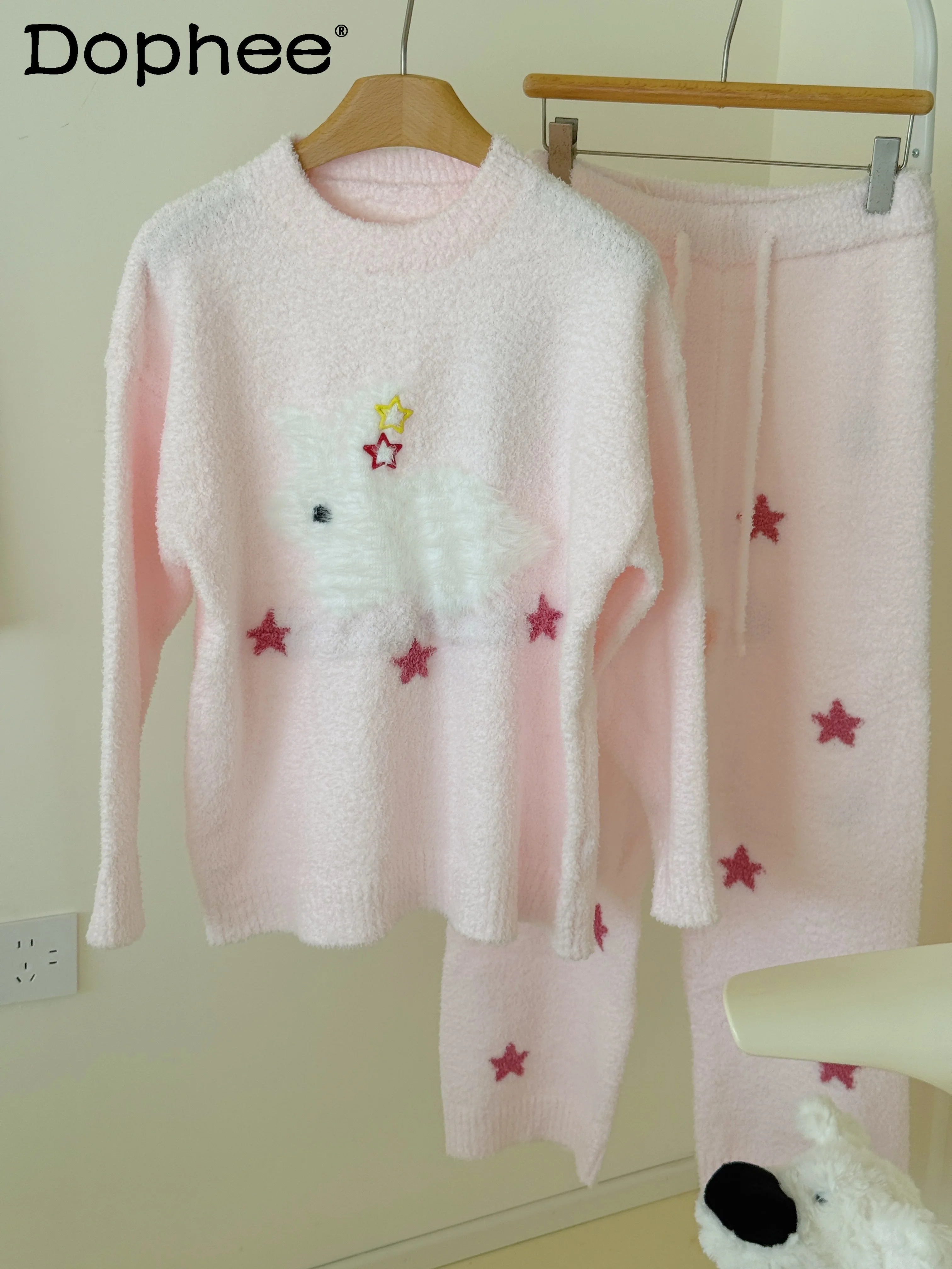 otono-e-invierno-nueva-dulce-nina-dibujos-animados-estrella-conejo-suave-medio-forro-polar-cuello-redondo-ropa-de-casa-conjunto-de-pijama-adecuado-para-prendas-de-vestir-exteriores