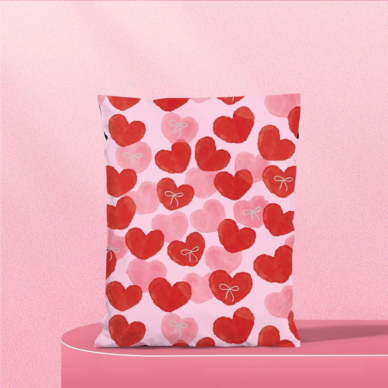 50Pcs Red Heart Printed Packaging Bags Self Seal Poly Mailers Mailing Bags Shipping Supplies Plastic Courier Bag for Clothing