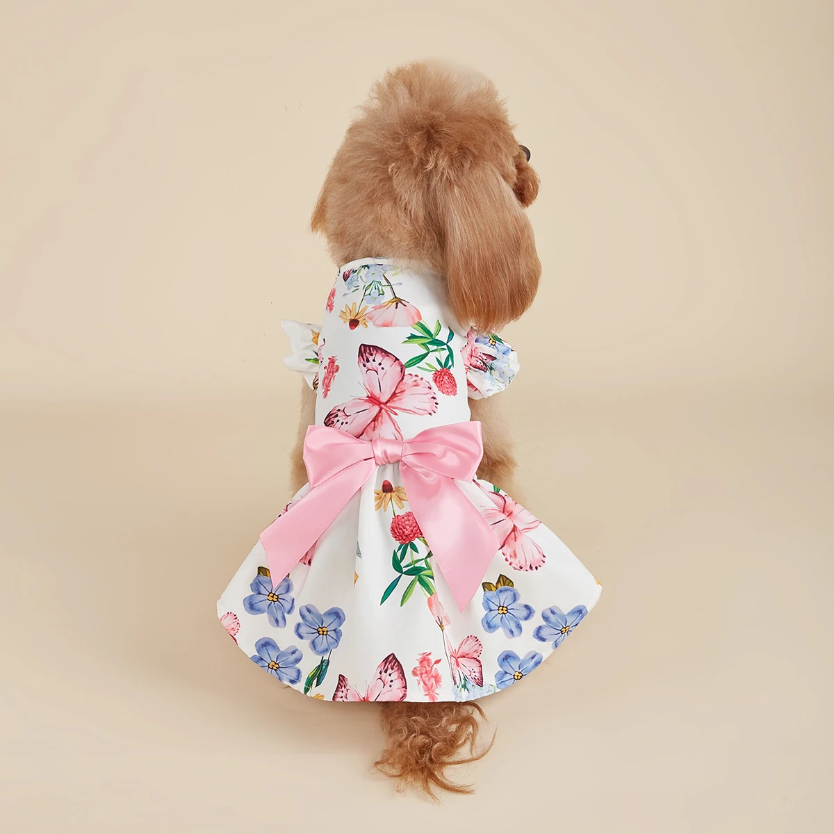 Dog Princess Dresses for Small Dogs Girls Floral Puppy Dresses Pink Bowknot Dress Pretty Butterfly Doggie Summer Hem Outfits