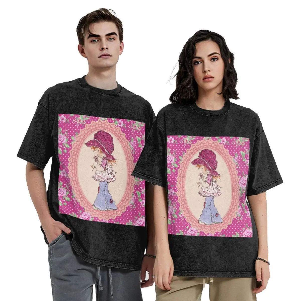 Kawaii Sarah Kay Hip Hop Short Sleeve T-Shirts Washed Tops Tees Streetwear T Shirt Harajuku for Men Women