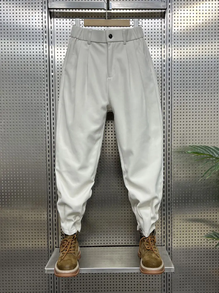 

Men's Autumn Winter Thi Woolen Casual Pants Loose Zipper Trousers Youth Color Versatile Harlan Pants Harajuku Sle