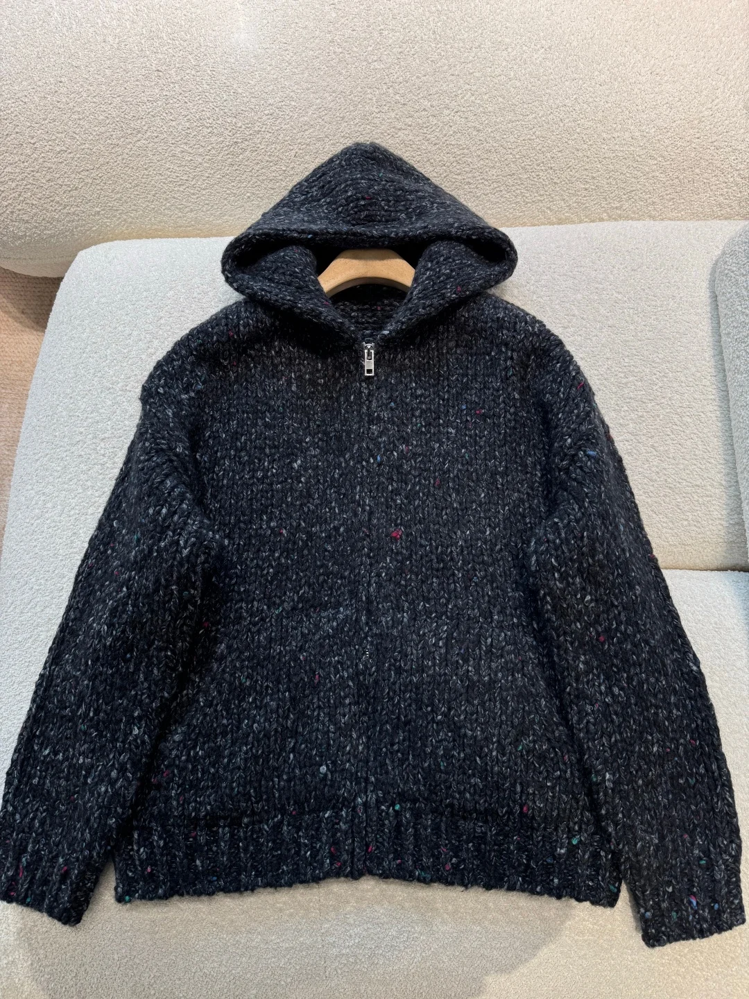 

Тяжелая вязаная толстовка на молнии с капюшоном, большой пуловер унисекс с вышивкой, уличная одежда, повседневная теплая куртка