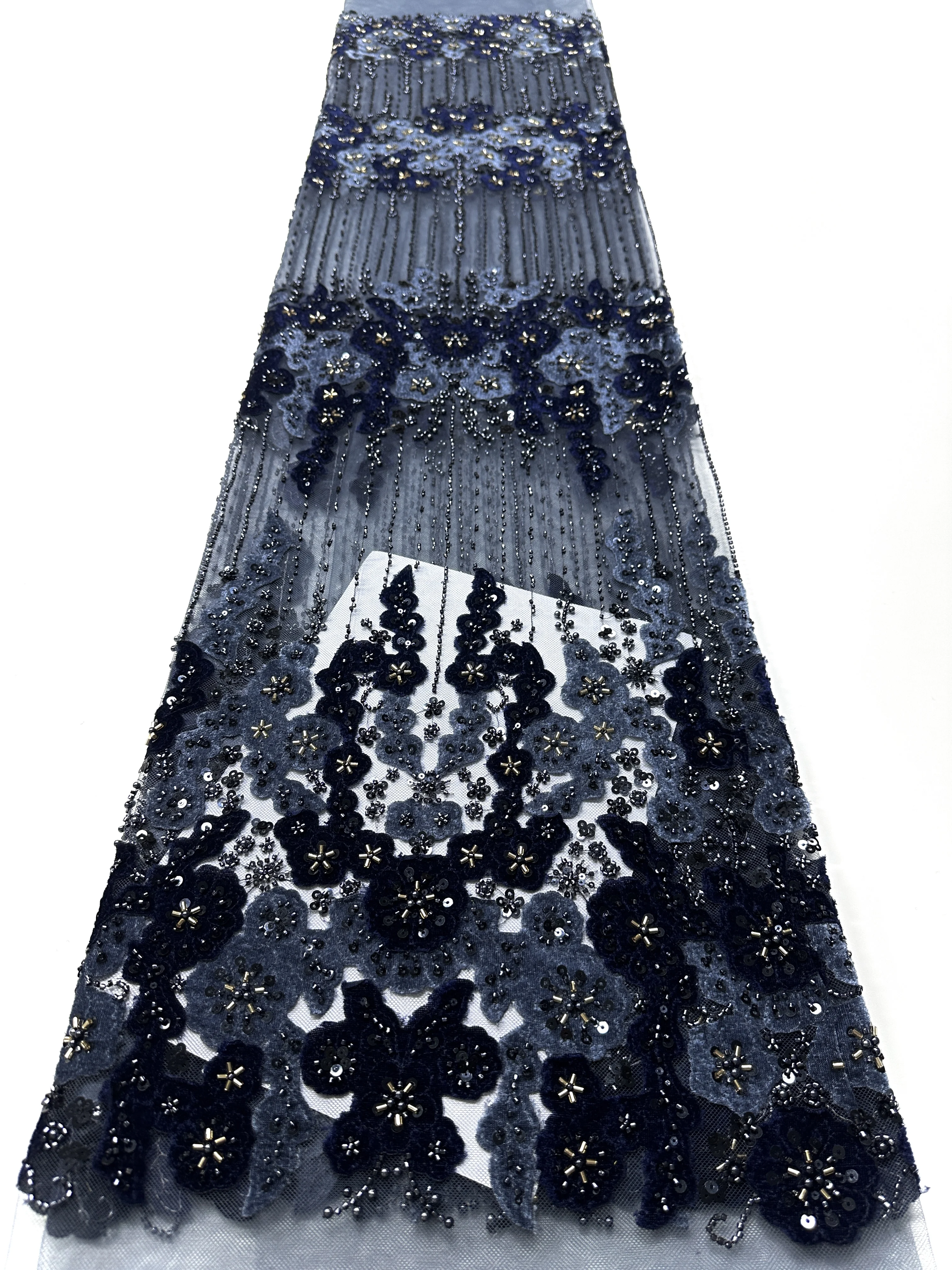 2025 New Design Luxury French African Velvet Tulle Beaded lace Sequins Mesh Lace Nigeria French Fabric For Wedding Dresses Sew