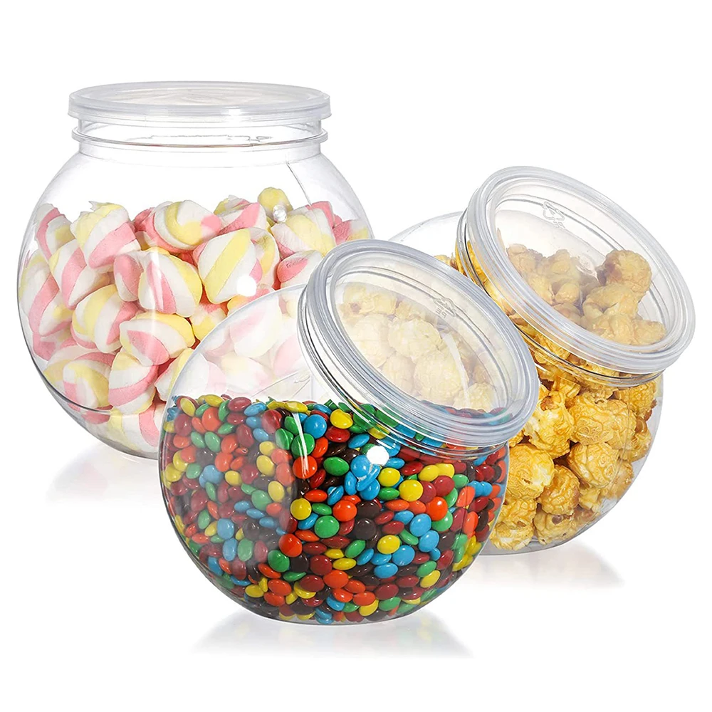 Tarro de dulces con tapa, contenedor de almacenamiento de galletas transparente de plástico, recipiente de boca ancha para dulces, aperitivos, cereales, gelatina, alimentos secos, 1 ud.