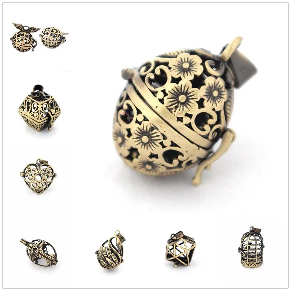10pcs Antique Bronze tone Filigree Locket Cage Pendant Angel Wings Teardrops Essential Oil Diffuser DIY Vintage Jewelry