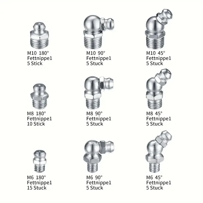60pcs Metric Grease Fitting Assortment M6 M8 M10 Vehicle Nozzle Fuel Set Auto Parts Angle Metal Hydraulic Grease Fittings