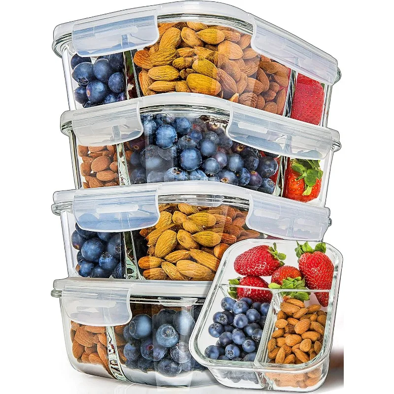 

5 Pack 34 Oz Glass Meal Prep Containers - Dishwasher Microwave Freezer Oven Safe - Glass Storage Containers