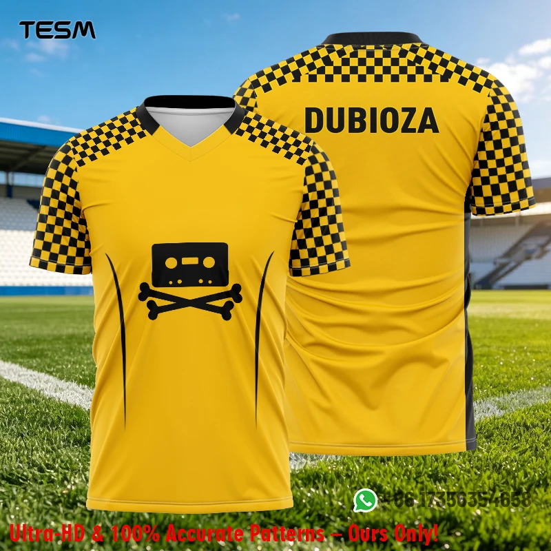 Children Retro T Shirt Yellow Black Checkerboard Short Sleeve Men Printed Soccer Uniform Street Sports Tees