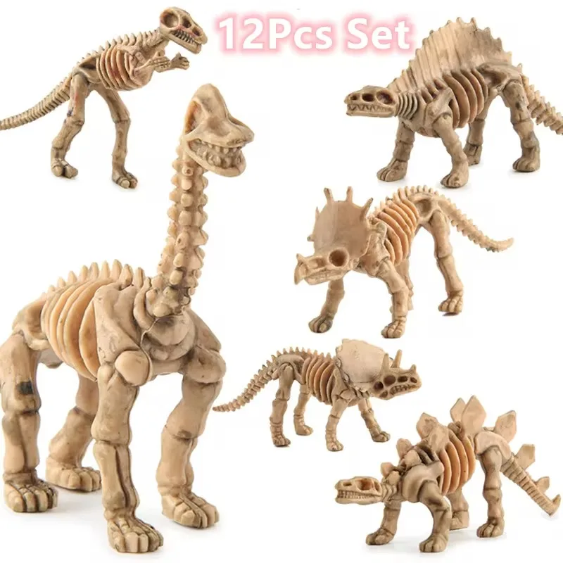 12Pcs Set Simulation Mini Jurassic Dinosaur Skeleton Archaeological Excavation Dinosaur Model Fossils Bones Toy Figures Kid Gift