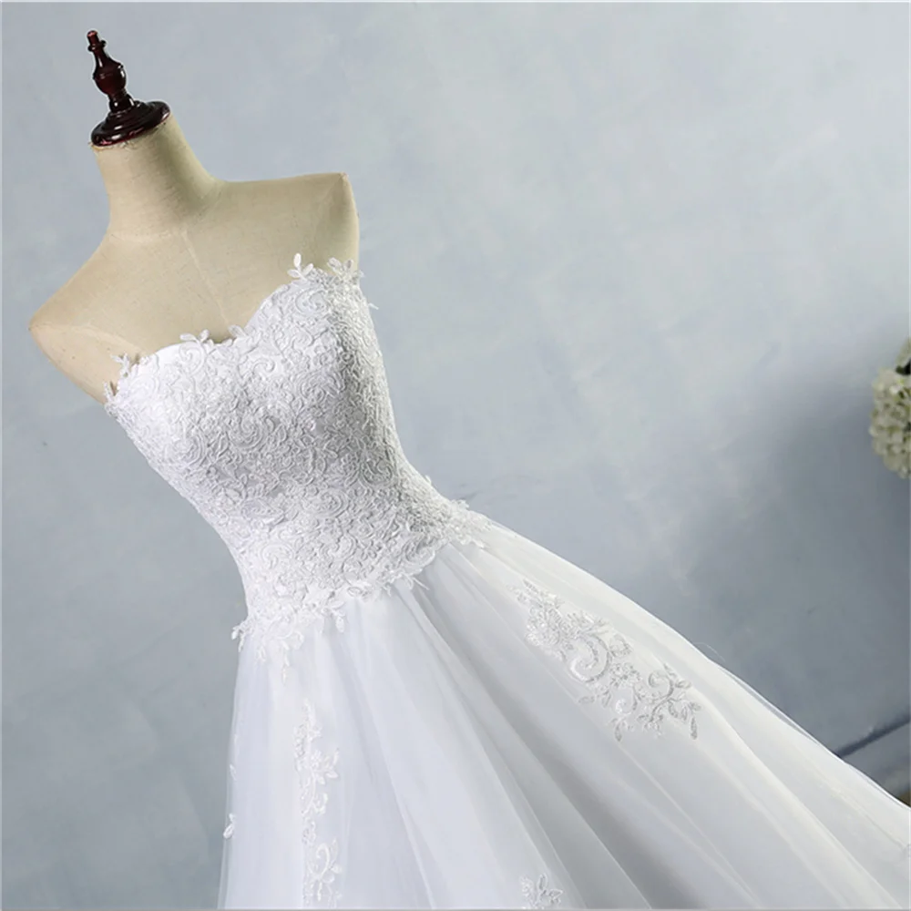 ZJ9059 فستان زفاف على شكل قلب من التول الأبيض مخصص ذيل محكمة صور حقيقية لفساتين العروس مقاس كبير جودة عالية #4