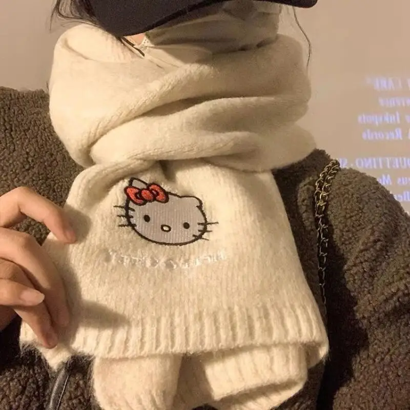 

Sanrio Hello Kitty Scarf Girl Autumn Winter Knit Cashmere Keep Warm Long Style Gift Kawaii Anime Cartoon Fashion New Style Scarf