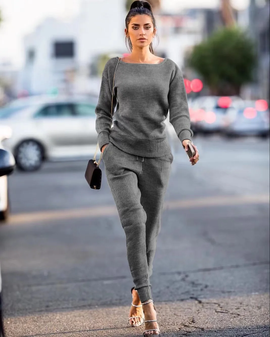 2024 Autumn Sweater Pants 2 Piece Set Casual Activewear Women Ladies Winter Solid Color Two-Piece Outfits Matching Sets Elegant