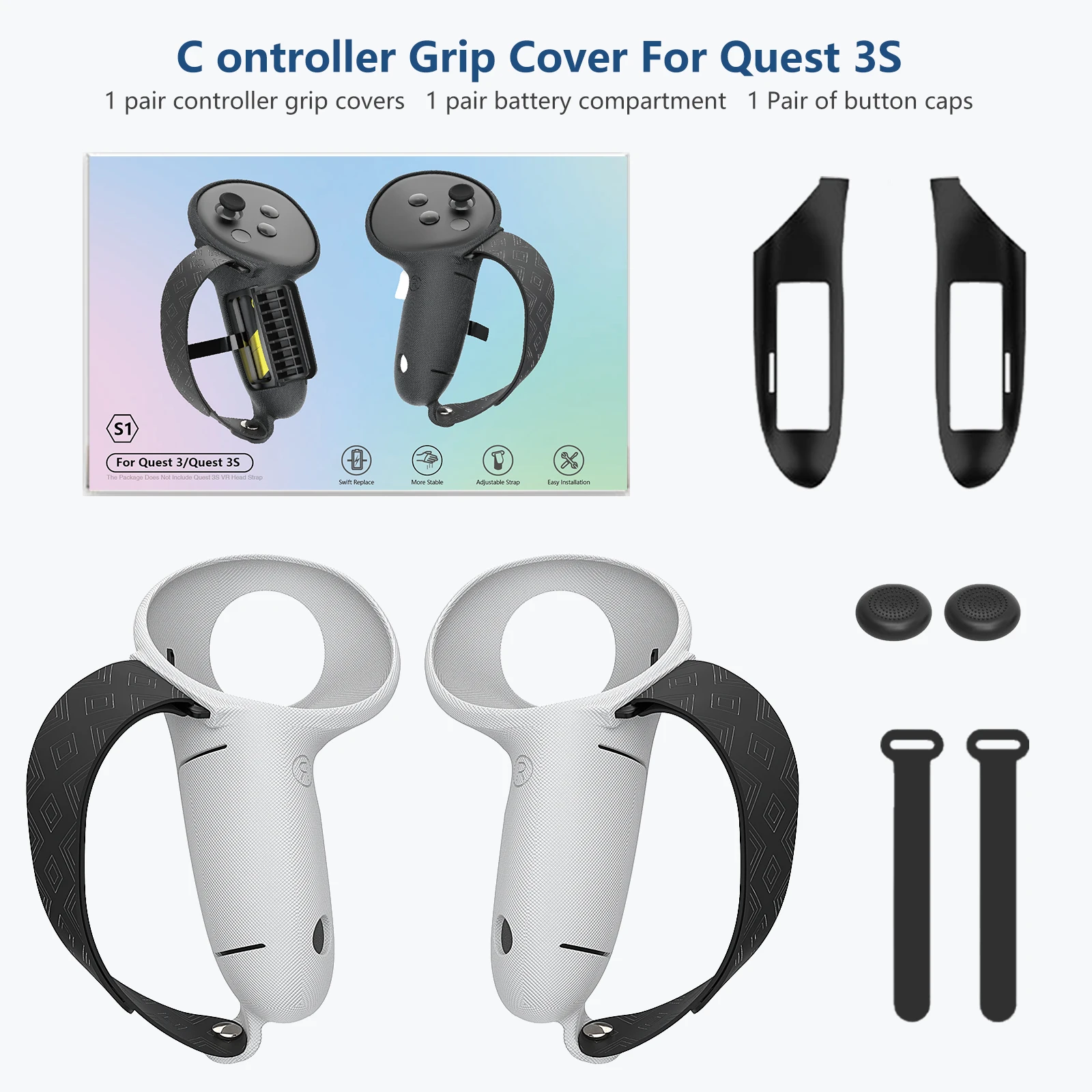 

JYMEGOVR For Meta Quest 3s/Quest3 Removable Battery Cover Controller Handle Protective Case VR Accessory