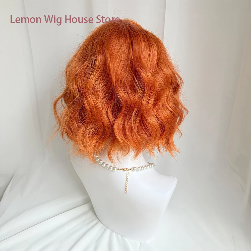 Picture 5: Short Wavy Orange Wig with Bangs 12inch Curly Hair Lolita High Quality Synthetic Wigs for Women Daily Cosplay Wig Heat Resistant