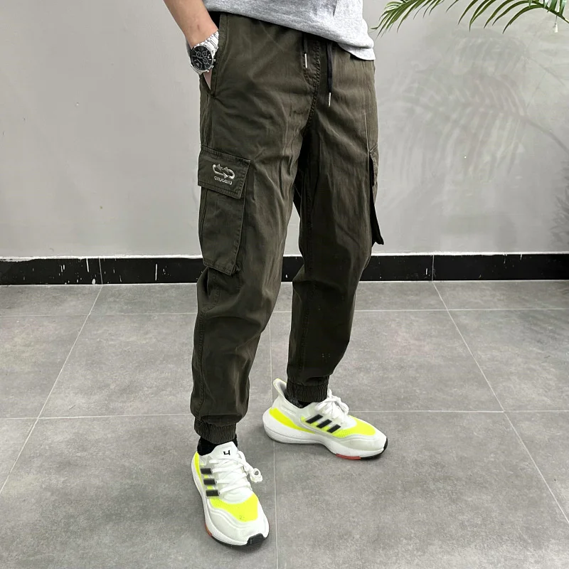 

Мужские повседневные брюки в стиле олдскул с эластичным поясом, манжетами, эффектом потертости, свободного кроя, прямые, длинные, для работы