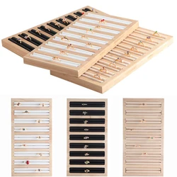 Wood Square Ring Display Tray Stud Earrings Jewelry Storage Plate Counter Jewellery Showcase Props