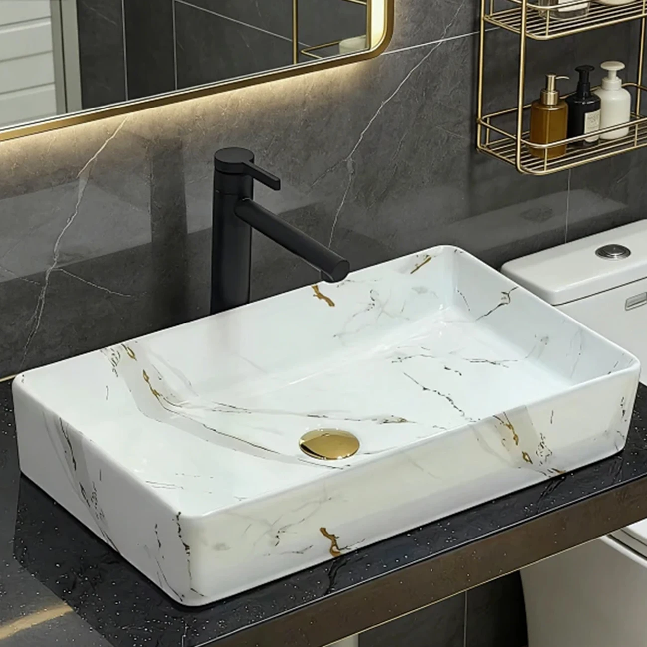 60Cm*35Cm Rectangular Ceramic Washbasin with Stone Texture, Ideal for Modern Bathroom Fixtures, Suitable for Changing Rooms