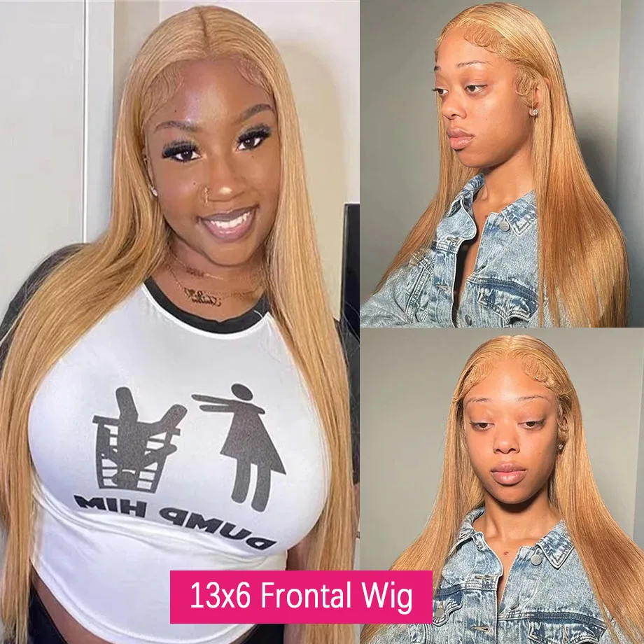 Honey Blonde Lace Front Wig Human Hair #27 Color Straight Lace Frontal Wigs 13x4 13x6 HD Transparent Lace Front Wig Pre Plucked image 4