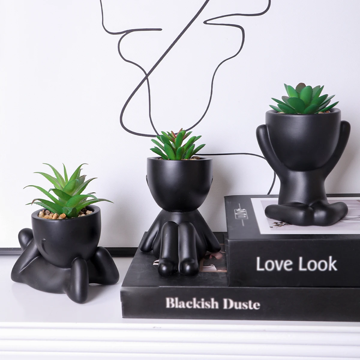 XIYA FLOWER Artificial Aloe Potted Plant Black Miniature Character Pot Fake Potted Plant Wholesale PE Material Home Decoration