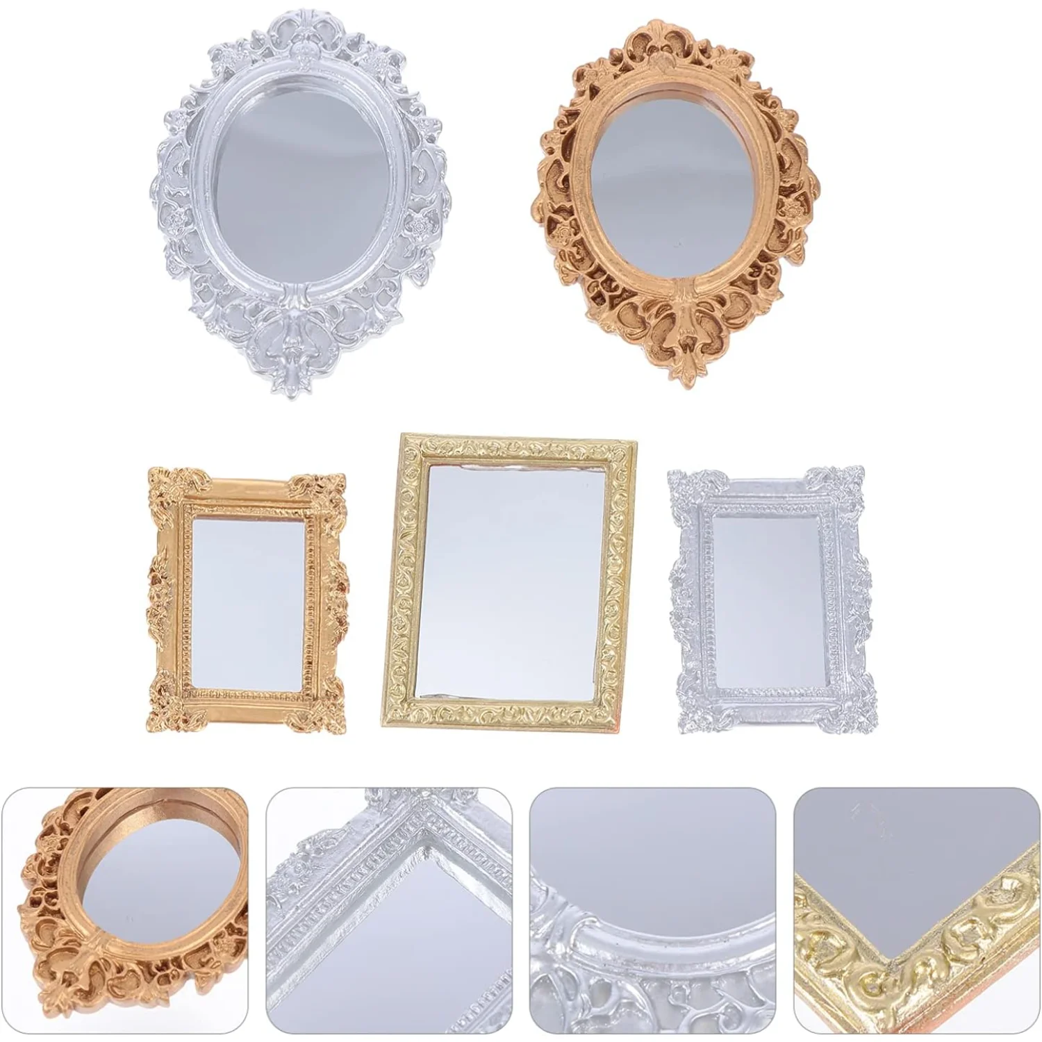 5Pcs Mini Decorative Mirror Small Wall Mirror Adornment Mini House Accessories Vintage Mirrors Miniature Handmade Mirrors, 2. 83