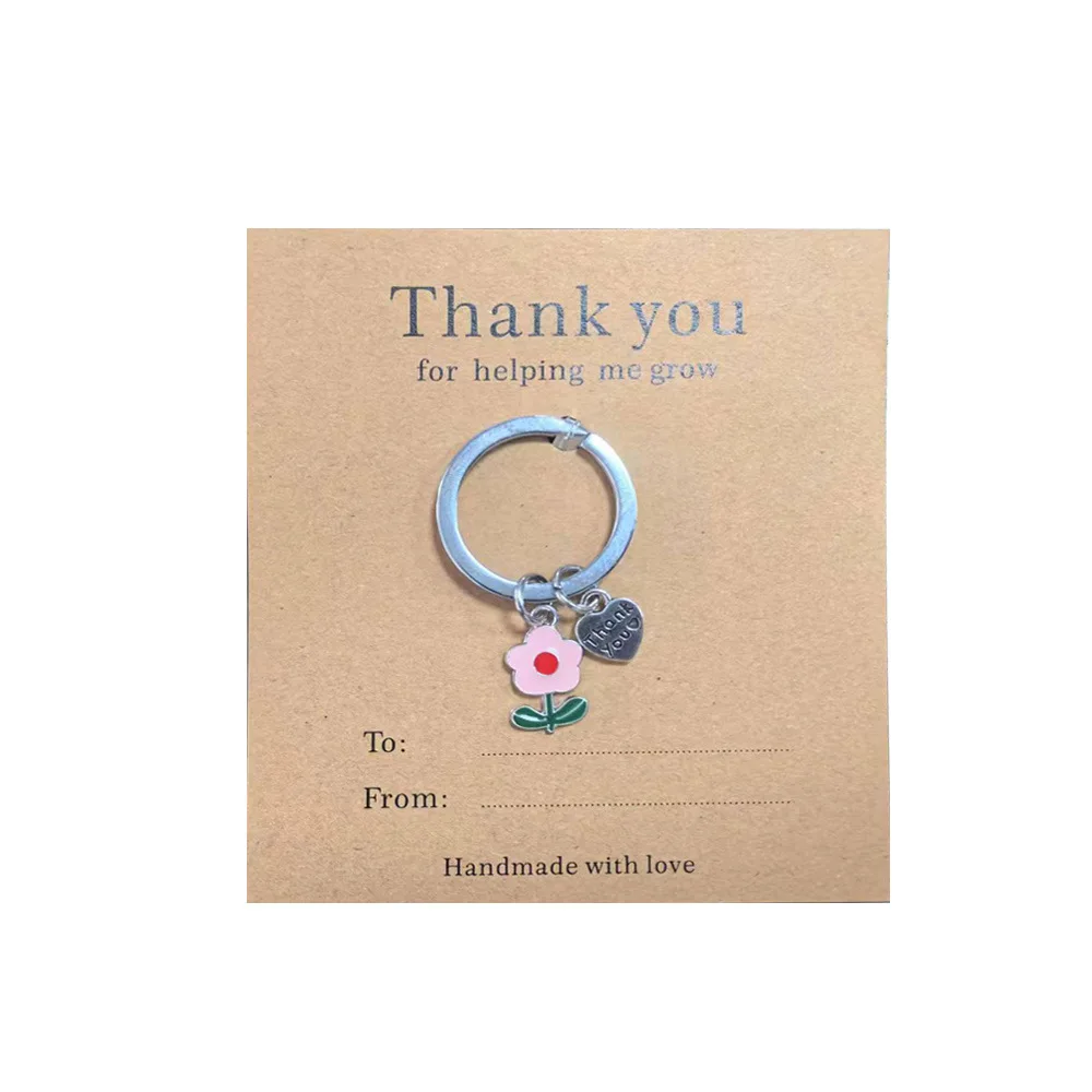 New Heart Shape Thanks Keychain Flower Apple Alloy Car Key Chain Engraved Thank You Key Ring Helping Me Grow