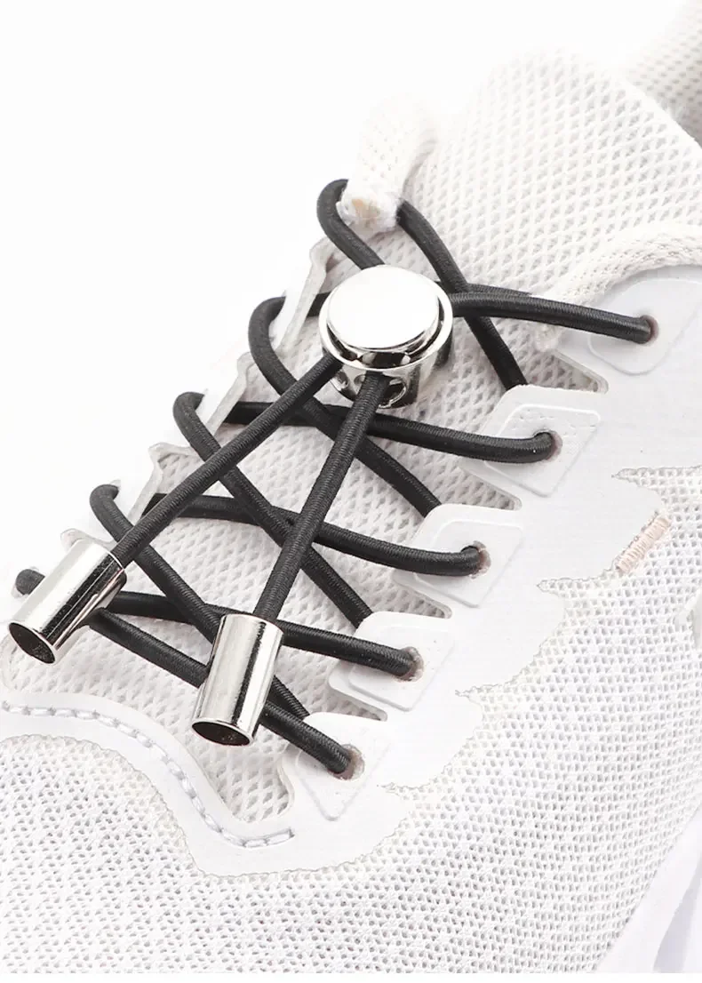 Runde, elastische Schnürsenkel, die man nicht binden muss, mit Metall-Federriegel, für Kinder, Erwachsene und ältere Menschen, Einheitsgröße, 1 Paar. – Detail 1