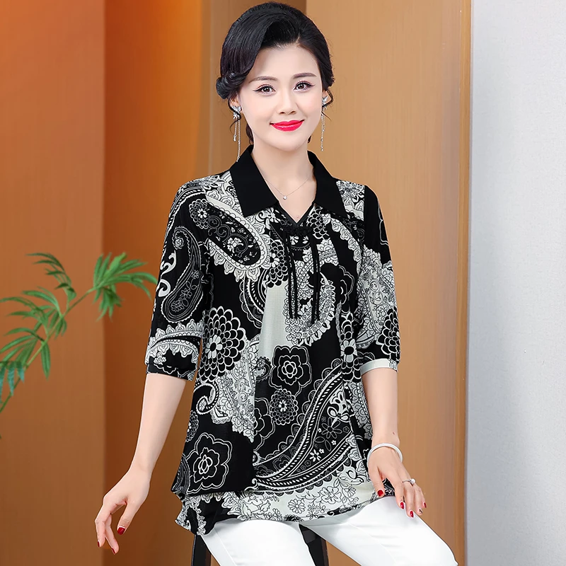 Women\'s Classical Lapel Top 2024 Summer Short Sleeved Plus Size Shirt Classical European Style New Casual Top Summer Clothing