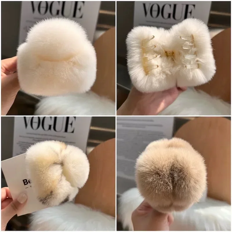 DuoShang Autumn and Winter Otter Rabbit Fur Hair Claw Large Square Plush Claw Clips Sweet Crab Hair Clips Women Hair Accessories