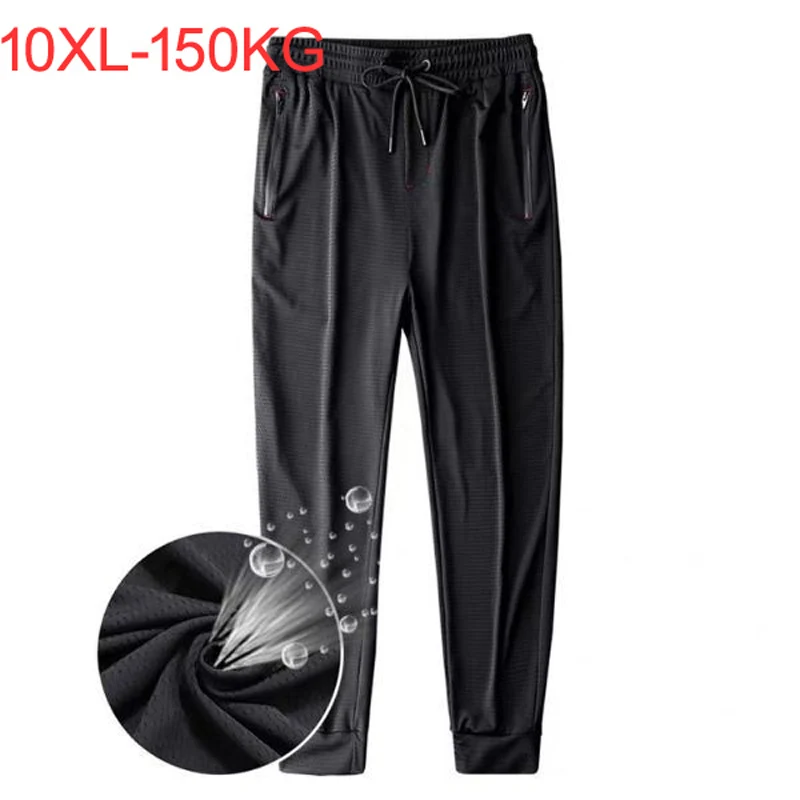 9XL 10XL 145KG Summer men Breathable Ice silk pants gym big size 10XL pants big sales home hole pants sports elasticity Trousers