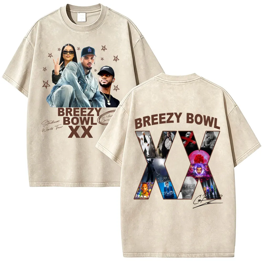 

Chris Brown Breezy Bowl XX 2026 Merch Vintage Washed T-shirt Men Women Fashion Hip Hop T Shirt Oversized Cotton Casual T-shirts