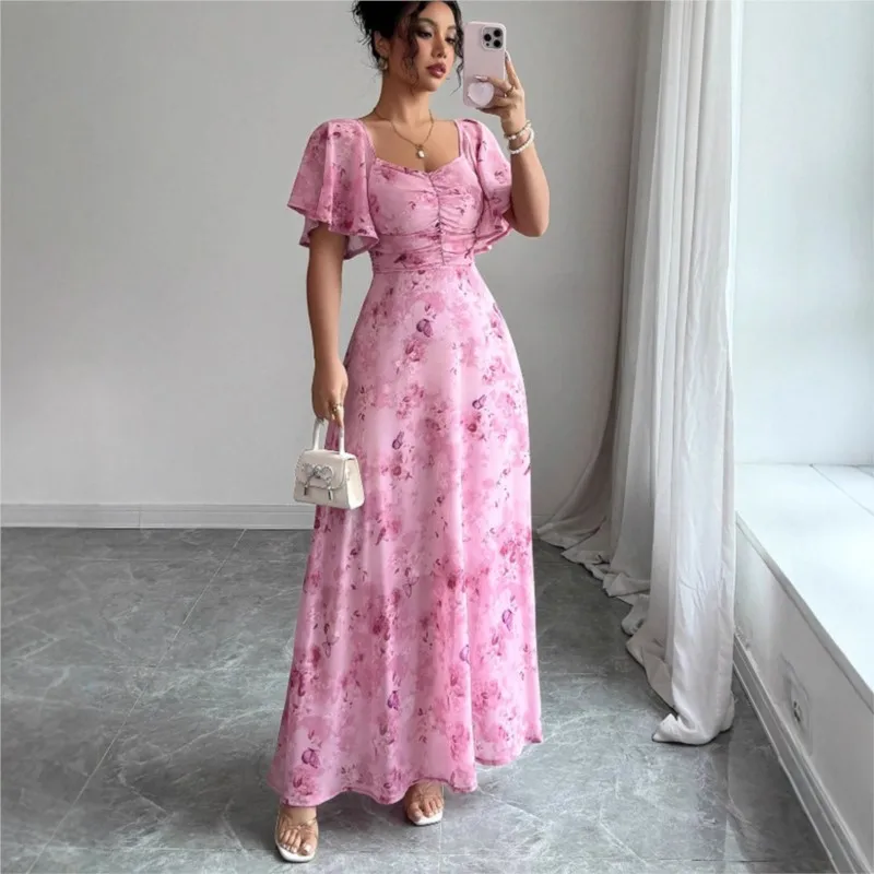 Sommer Neuer Stil Schlankes Elegantes Kleid mit Lotusblatt-Ärmeln Damenmode Urlaubsparty-Kleider für Frauen Robe Femme Vestidos