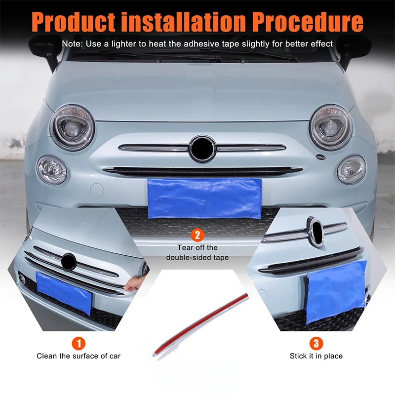 

For Fiat 500 2016+ ABS Carbon Fiber Car front center grille decorative pole sticker car exterior protection accessories
