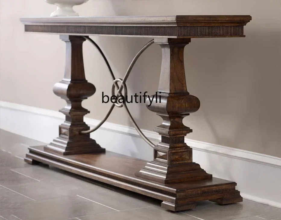 

smt14 American solid wood entrance table French creative retro entrance table light luxury dining side sofa back few decorative