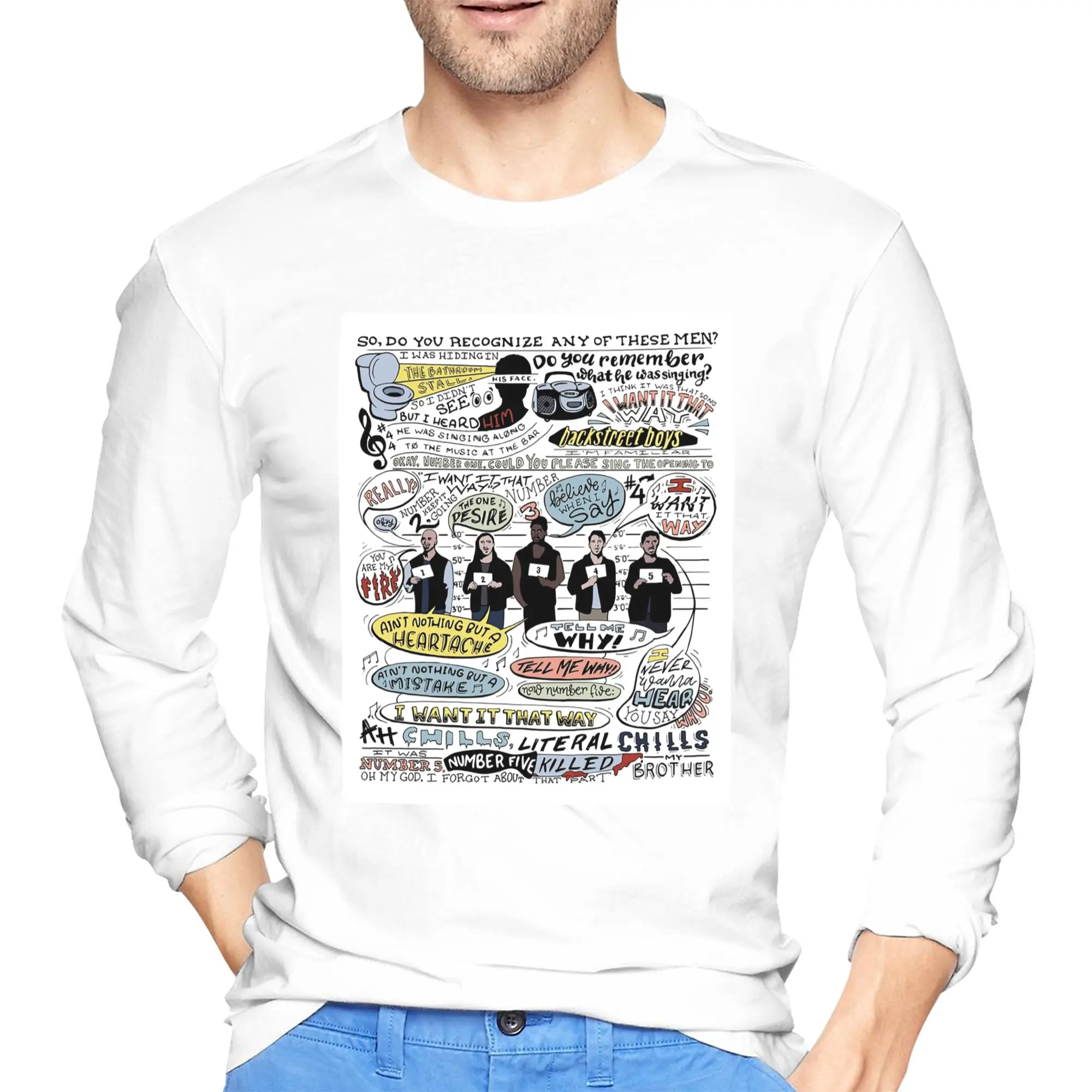 

I Want It That Way B99 (Colorized) Men's Long Sleeved T-shirt Breathable Round Neck T shirts Spring and Autumn Men tops