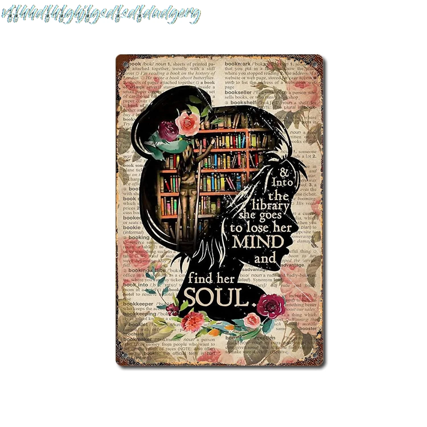 Books Into The Library Vertical Poster, Girl Love Books Vintage Wall Art, Book Lover, Book Dictionary Poster,Retro Classic  sign