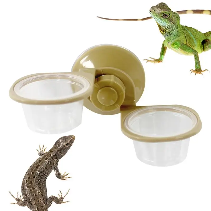 Suction Cup Reptile Feeder Double Bowl Gecko Feeder Reptile Feeding Cup Chameleon Feeding Food Bowl for Reptiles Food and Water