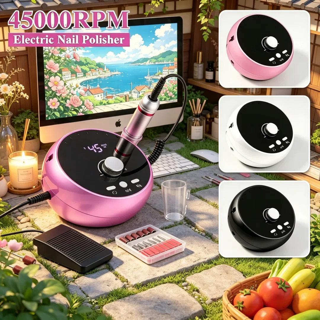 

Splendorous Niche Manicure Drill Machine 45000RPM Electric Nail Drill Machine White Pink Purple Nail Buffer Gel Cuticle Purifier
