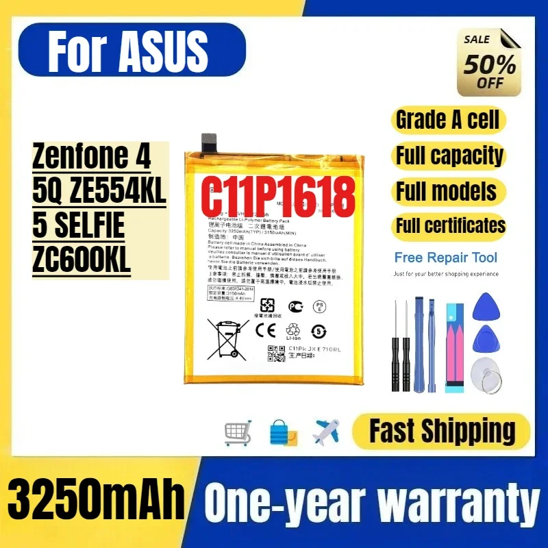 C11P1618 for ASUS Zenfone 4/5Q ZE554KL/5 SELFIE/ZC600KL Mobile Phone Battery High Quality  Replacement Bateria Grade A Cel