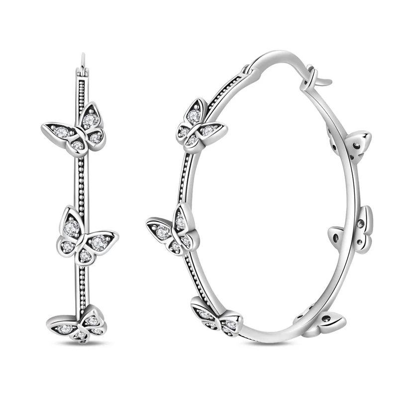 

Original Earrings 925 Sterling Silver Butterfly Zircon Hoop Earrings For Women Fine Birthday Anniversary Jewelry Gifts