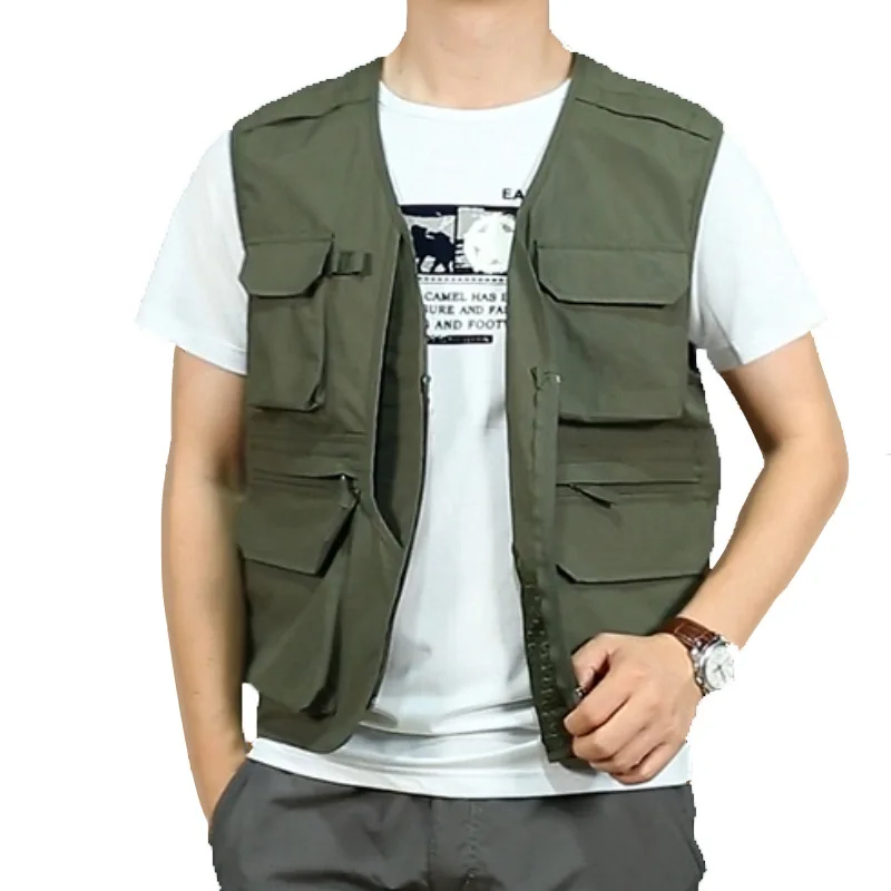 Multi-pocket Vest Sleeveless Jacket Working Vest  Summer Mesh Camping Large Size Coats Men's Hunting Embroidered Safety MAN Coat