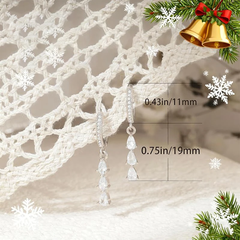 14K Gold Plated Lab Zircon Diamond Drop Earrings Hypoallergenic Trilogy Drop Pierced Dainty Earring for Women Jewelry Gift
