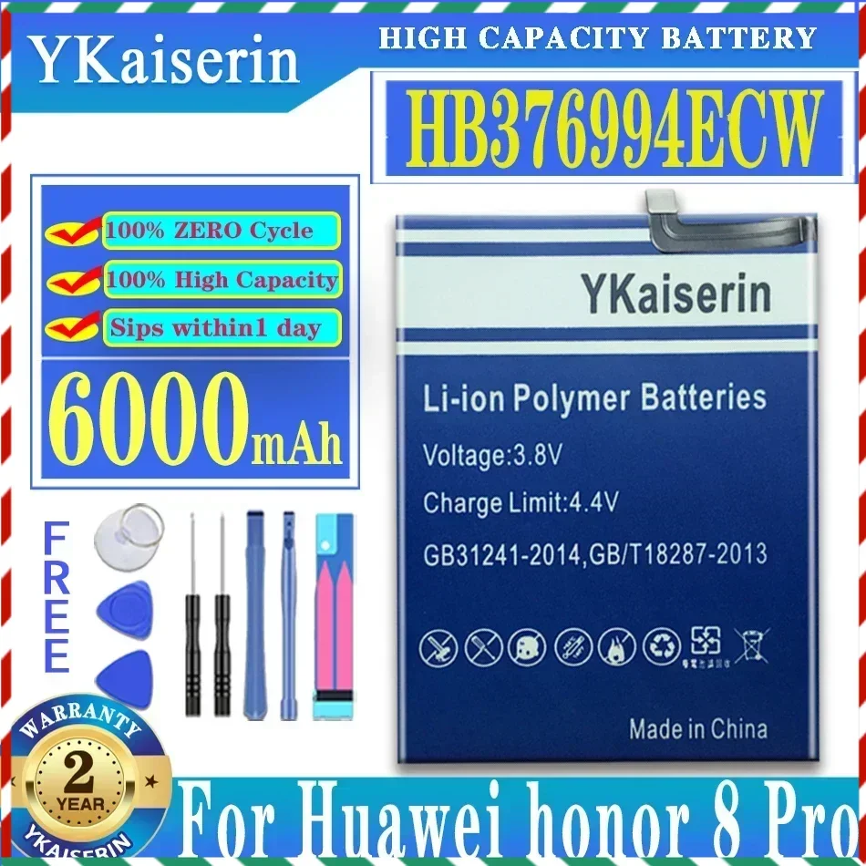 YKaiserin 6000mAh HB376994ECW Battery For Huawei Honor 8 Pro 8Pro/V9 DUK-AL20 DUK-TL30 DUK-L09 Cell Mobile Phone Batteries