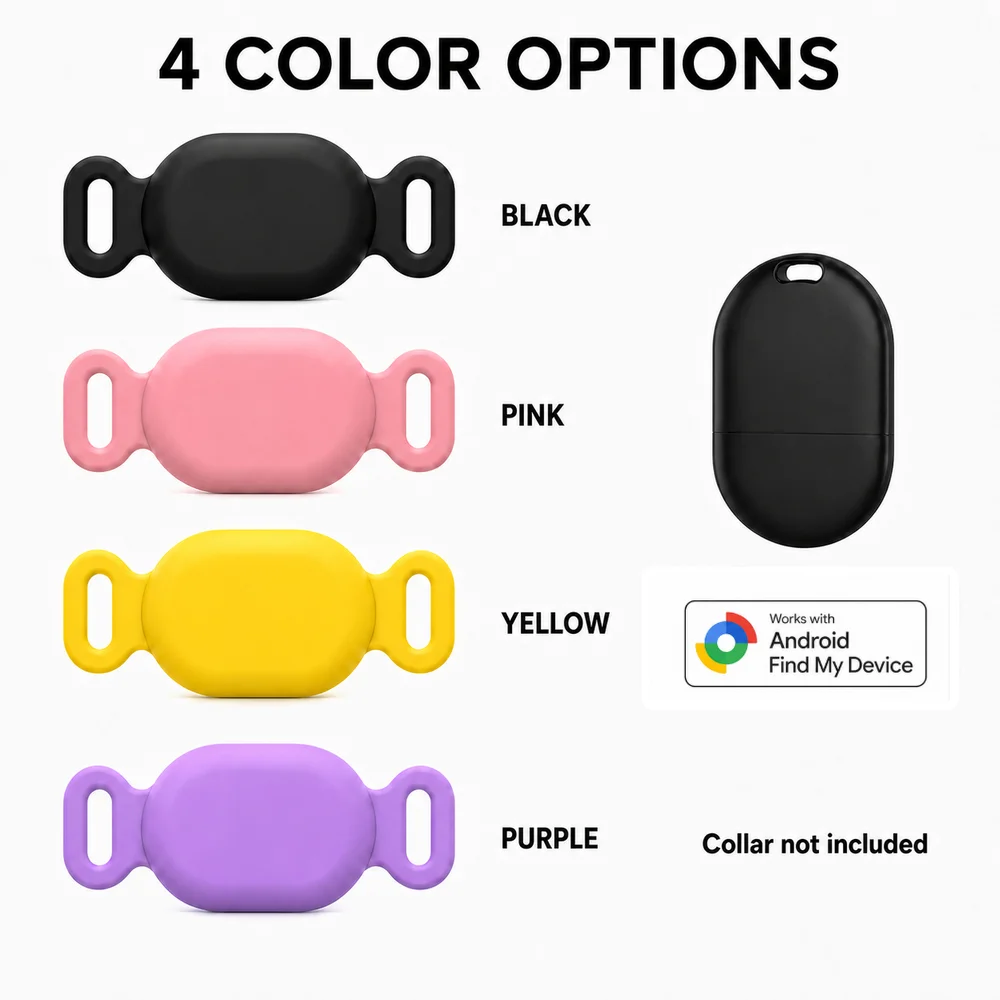 Bluetooth Pet GPS Tracker for Dogs Cats, Works with Google Find Hub Device, Anti-Lost Tag with Silicone Case, No collar included